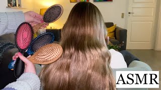 ASMR  RELAXING hair brushing with 6 brushes for 6 different sounds no talking [upl. by Atorod]