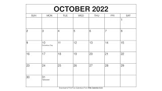 Printable October 2022 Calendar Templates with Holidays  Wiki Calendar [upl. by Aljan458]