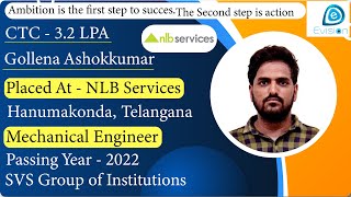 Congrats Ashok  Selected in NLB  32 LPA  MECHANICAL ENGINEER PoY 2022  HanumakondaTelangana [upl. by Hunter277]