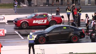 Cadillac CTSV vs Hellcat Supercharged Challenger CTSV and Dodge Demon  Heads Up Drag Races [upl. by Oznarol552]