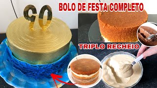 BOLO GRANDE COMPLETO PARA FESTA PARA ATÉ 30 PESSOAS RECEITA COMPLETA MASSA RECHEIO MONTAGEM E DECOR [upl. by Matthew]