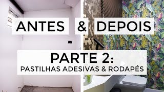 Reformando um banheiro Antes e Depois Aplicando pastilhas metálicas adesivas e rodapés [upl. by Aicelav]