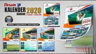 Kalender Dinding 2020 Model 4 Bulan dengan Photoshop Free PSD  Mockup Kalender [upl. by Rodmur]