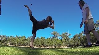 INVINCIBLE OBSESSED HACKERS GoPro Extreme Hacky SackFootbag HD Dojo Style [upl. by Jorin529]