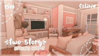 Bloxburg  150k 2Story Blush Spring Home  House Build [upl. by Motteo]