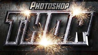 Photoshop How to Create a Powerful Metal Text Effect with Explosive Sparks [upl. by Otrebogir]