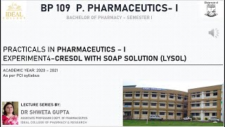 Preparation of Cresol with soap solution Lysol Video  Dr Shweta Gupta [upl. by Marmion871]