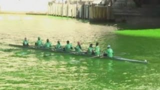 Chicago River is dyed green for St Patricks Day [upl. by Cir]