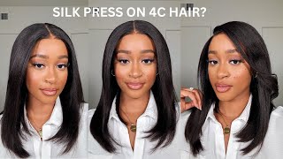 I GOT A SILK PRESS ON MY 4C HAIR WITH NO HEAT DAMAGE ft Ashimary Yaki Straight Glueless Bob Wig [upl. by Carena]