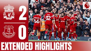 EXTENDED HIGHLIGHTS Liverpool 20 Everton  Salah double secures derby win [upl. by Eneli780]