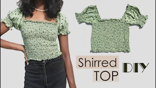 DIY Shirred Top  Smocked Top  How to make Shirred Crop Top  Shirring Tutorial [upl. by Ynnoj]