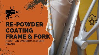 BMX Frame and fork repainting powder coating and showing how I assembled back my bike [upl. by Eesdnil587]