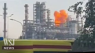 Ukraine Hits Moscow Oil Refinery in Massive Drone Barrage  WSJ News [upl. by Kristian]