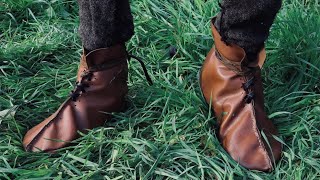 Making Medieval Leather Shoes by Hand  AngloSaxon Early Medieval Turn Shoes [upl. by Nhaj351]