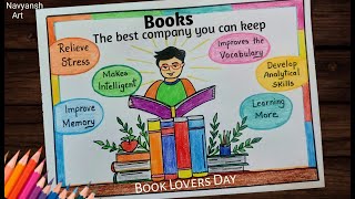 Book Lovers Day drawing  How to draw Book Lovers Day poster  Importance of Books chart drawing [upl. by Melloney]