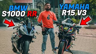 BMW S1000 rr X YAMAHA R15 v3😱  SuperBikes💓  Mast boys  trending s1000rr r15v3 bike rider [upl. by Hobie287]