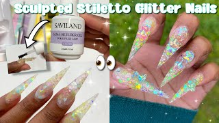 TRYING 5IN1 BUILDER GEL IN A BOTTLE 🤔  Clear Glitter Encapsulated Stiletto Nails  Nail Tutorial [upl. by Denny317]