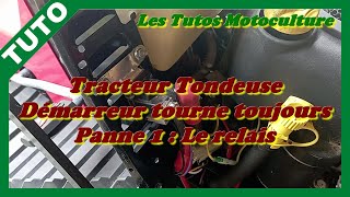 Tracteur tondeuse  Démarreur tourne tout le temps  panne 1 le relais [upl. by Kinemod537]