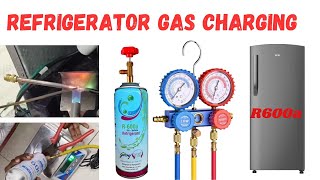 REFRIGERATOR GAS CHARGING IN TAMIL  GAS CHARGING FULL PROCESS EXPLANATION  R600a  gascharging [upl. by Euqinu]