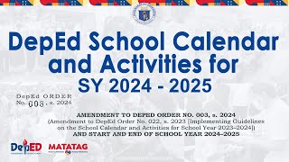 DepEd CALENDAR for School Year 20242025 Guidelines [upl. by Tai580]