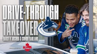 Canucks Dakota Joshua and Conor Garland Takeover a Tim Hortons Drive Through [upl. by Leuamme]