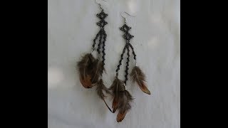 Needle Tatting Earrings With Feathers [upl. by Zaid]