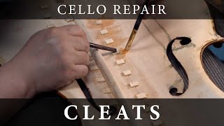 Repairing Cello That Fell From a Moving Vehicle 3 Installing Cleats  Infiniti Strings [upl. by Eyssej]