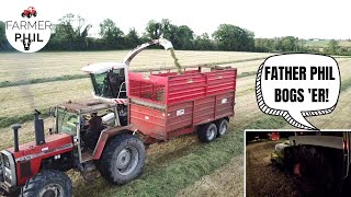 FATHER PHIL BOGS THE HARVESTER amp THE MF 2725 BRINGS THE SILAGE HOME  1ST CUT SILAGE 2022 [upl. by Eelimaj]