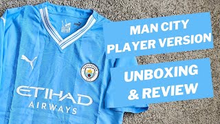 Man City 202324 player version home shirt Unboxing amp Review [upl. by Fianna]