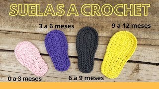 Suelas a crochet todas las tallas  Plantillas tejidas desde 0 hasta 12 meses [upl. by Elvis]