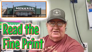 Getting a Refund from Menards  READ the FINE PRINT [upl. by Patten]