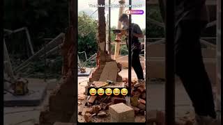 Funny wall falling funny construction bricks civil safety [upl. by Itin571]