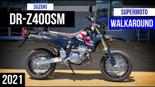 2021 Suzuki DRZ400SM Supermoto Motorcycle Walkaround  DRZ 400 SM [upl. by Clarkson]