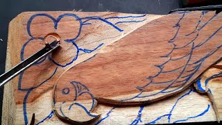 Wood carving Parrot and flower leaf Teak wood carving [upl. by Polk]