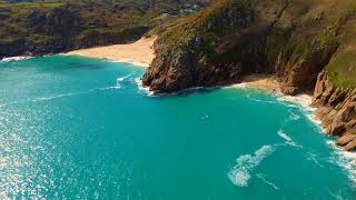 Cornwalls Minack Theatre and Porthcurno beach by Drone [upl. by Adlecirg737]