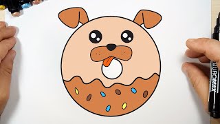 How To Draw A Cute Donut Dog  Drawing coloring [upl. by Koffler228]