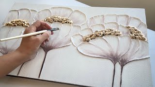 DIY White Flower Texture Art On Canvas 3D Flower Texture Painting Wall decor Ideas  Gold Leaf Art [upl. by Barthel]