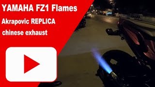 Yamaha FZ1 Fazer Akrapovic replica exhaust sound amp flames [upl. by Teerpnam]