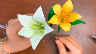 Paper Lily Flower 🌷 How to Make Origami Lilies Out of Paper ❣ Easy Paper Flower Cutting diy lily [upl. by Benedic]