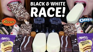 ASMR BLACK amp WHITE DESSERT RACE GIANT CHOCOLATE ICE CREAM MILKA ALFAJOR OREO REESES FERRERO 먹방 [upl. by Ynnatirb736]