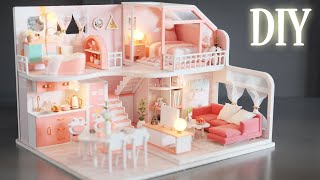 DIY Miniature Dollhouse Kit  Pinellia Time  Pink Apartment  Relaxing Satisfying Video [upl. by Zack436]