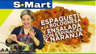 Espagueti a la boloñesa y ensalada con espinacas y naranja  Receta  SMart [upl. by Mckeon]