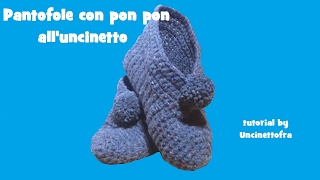 Pantofole con pon pon alluncinetto tutorial [upl. by Ellehcim]