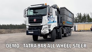 Tatra 8x8 All Wheel Steer  Short Tree Cutting Demo [upl. by Inaliak]