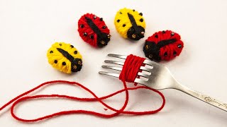 Amazing Ladybug Making Idea Using a Fork  Easy Wool Crafts  DIY Ladybug [upl. by Catlin166]