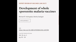 Development of whole sporozoite malaria vaccines  RTCLTV [upl. by Alitta286]