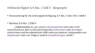 Hilfebedürftigkeit § 9 Abs 1 SGB II Bürgergeld [upl. by Econah]