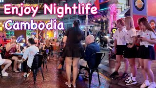 Cambodia Nightlife Phnom Penh Street 136 Walking Tour 4K Tour [upl. by Gnek]