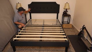 VECELO Upholstered Platform Bed Frame with Adjustable Headboard [upl. by Adlaremse]