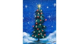 Simple Christmas TREE Step by Step Acrylic Painting on Canvas for Beginners  TheArtSherpa [upl. by Vesta527]